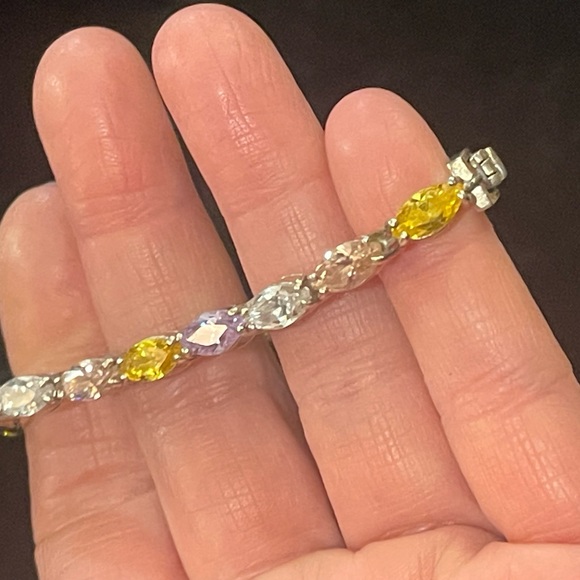 Sterling silver 925 Fancy multi color crystal link tennis bracelet - Picture 5 of 6